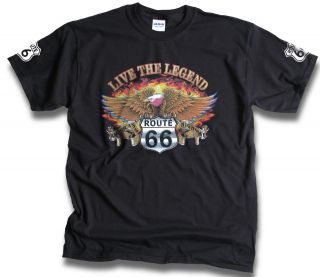 Mens Biker T Shirt Harley Wings Eagle Route 66 Sleeves Sm   3XL Live 