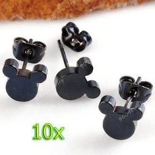   Stainless Steel Mickey Mouse Ear Studs Mens Earrings Punk Jewelry