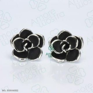   18K White Gold Plated Jewelry 18K GP Black Rose Flower Studs Earring