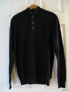 Tasso Elba Knit Henley Shirt Mock Mens Medium Black Pullover Casual 