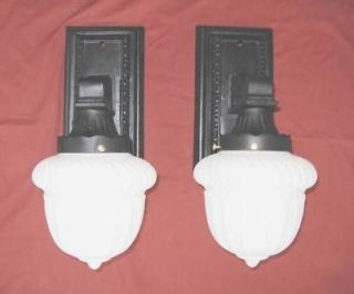 1910s ARTS & CRAFTS PORCH SCONCE PAIR W/ GLASS SHADES