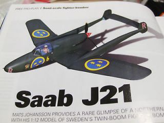 SAAB J21 FIGHTER, RC ELECTRIC/FF BALSA model airplane plans.