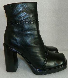 YELLOW BOX*Size 10*Black*Soft Leather*Ankle*Square Toe*4.5 Heels*Boot 