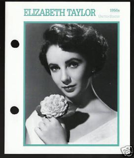ELIZABETH TAYLOR Film Movie Star Picture Biography CARD
