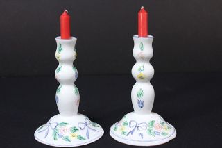 Herend Village Pottery Bow Pattery Pair Of Candle Holders Hand 