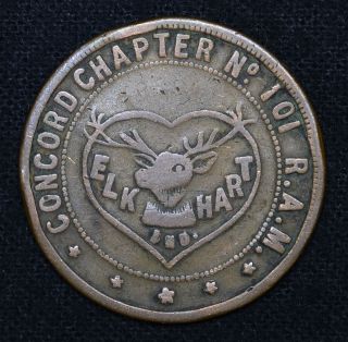 Elkhart IN Chapter #101 RAM, Copper Masonic Penny Token, VG 30mm