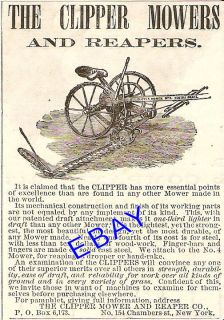 VERY OLD 1869 CLIPPER MOWER & REAPER AD HAY GRAIN