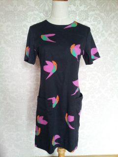 Auth Marc by Marc Jacobs Cotton Dress Big Pockets with Bird Pattern