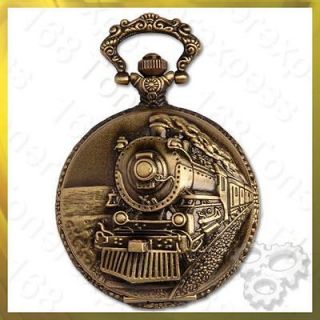   Train Case Xmas Gift Antique Style Chain Quartz Pocket Watch +box