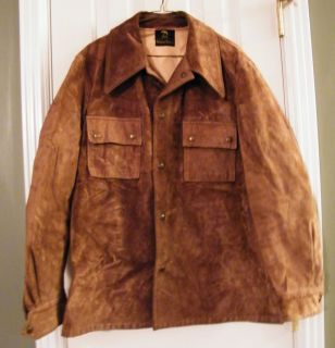 VINTAGE Mens  brown suede lined shirt style jacket coat 