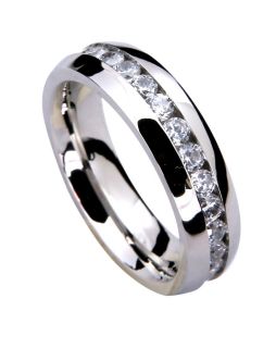 mens wedding band ring engagement stainless steel eternity ring cz