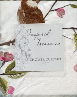 NEW Inspired Treasures Embroidered Bird & Floral Shower Curtain ~ 70 