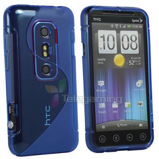 BLUE HYBRID SOFT GEL CASE COVER TPU SKIN for. HTC EVO 3D /EVO V 4G TG