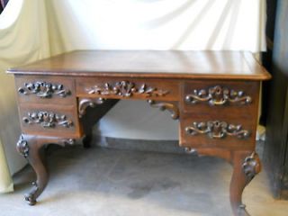 ANTIQUE vintage EXECUTIVE HOME OFFICE DESK WRITING TABLE leather top 