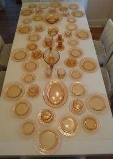FAIRFAX FOSTORIA AMBER Glass Dish Set PLACE SETTING FOR 10 Depression 