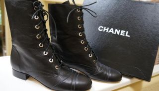 2,000 CHANEL Booties LACE UP SHORT BOOTS Size 38.5/8.5US 39/9US Black 