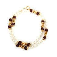 22387 auth CHANEL faux pearl and red bead Necklace