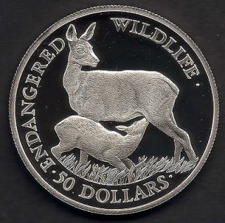   Endangered Wildlife Sterling Silver $50 Proof Coin Deer/fawn KM123