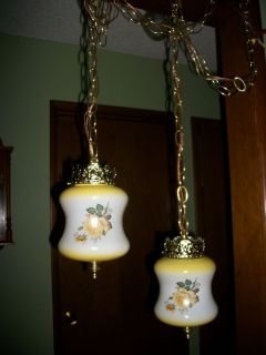 Vtg Mid Century Double Floral Glass Globe Swag Hanging Light Lamp NOS