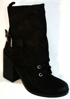 Fergie Major Black Leather Mid Calf High Heel Boots 6 6.5 7 7.5 8 8.5 