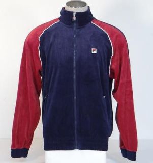 Fila Velour Navy Blue & Red Zip Front Track Jacket Mens NWT