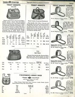 1935 ad Deluxe Trout Basket Split Willow Leather Fish Spears Frog Gig