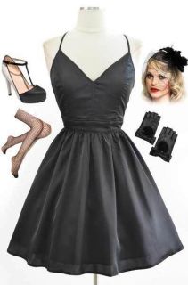   Style BLACK Silky BOMBSHELL Pinup OPEN BACK Strappy FIT N FLARE Dress