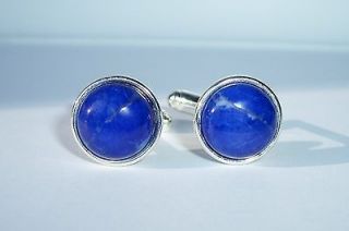 12mm Round Lapis color Howlite (D) Cab Silver Plated Brass Cuff Links
