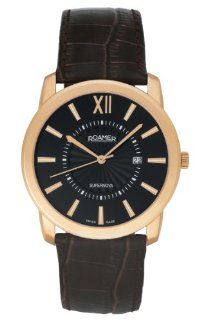  Rose Gold PVD Black Dial Leather Date Watch Watches 