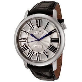   Silver Guilloche Dial Black Leather Watch Watches 