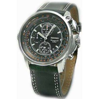   Chronograph Alarm Watch with Black Leather Strap Watches 