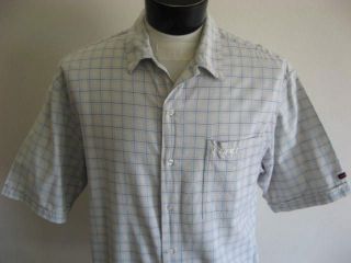 Mens FUBU Light Blue Plaid Casual Cotton S/S Shirt XL