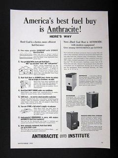 Anthracite Institute Hard Coal Heat Furnace Boiler Stoker 1950 Ad 