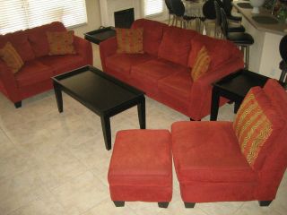 PC Red Crimson Living Room Set: Sofa, Loveseat, Chair & Ottoman + 4 