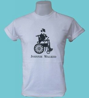 JOHNNIE WALKED WALKER Disabled Whisky Parody T Shirt Top Humor Funny 