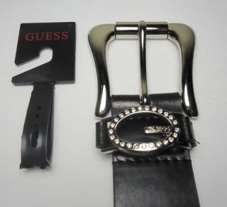  GUESS? by Marciano WOMENS BLACK LEATHER BELT w/Big Buckle CRYSTAL G 
