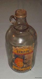 Vintage Sun Ripe Juice Half Gallon Glass Bottle Jar w/ Label Embossed 
