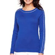 Liz Claiborne Long Sleeve Lurex Trim Sweater $25