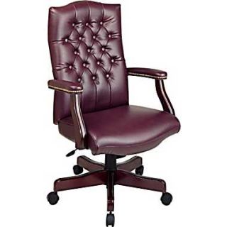 Office Star™ Burgundy Traditional Executive Chair with Mahogany Wood 