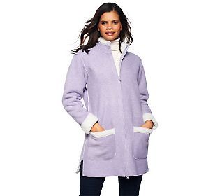 Denim & Co. Heathered Fleece Jacket w/Sherpa Lining — 