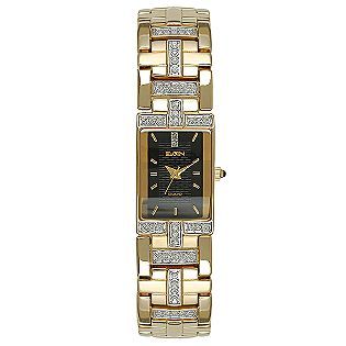 Elgin Ladies Black Dial Rectangle Case Gold Tone Watch   Jewelry 