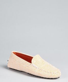 Tods orange spotted leather penny loafers