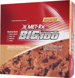 MET Rx Big100 Bar Chocolate Chip Cookie Dough    12 Bars   Vitacost 