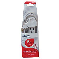 Ativa 3 Outlet Indoor Extension Cord 6 White by Office Depot