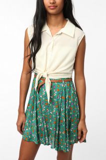 Reverse Silky Tie Front Floral Skirt Dress   Urban Outfitters