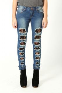Alice Skinny Jeans With Black Lace Rip Insert at boohoo