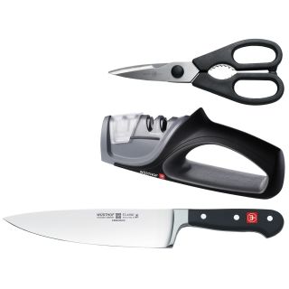 Wusthof Classic Kitchen 3 Piece Set   Knife, Scissors, Sharpener in 