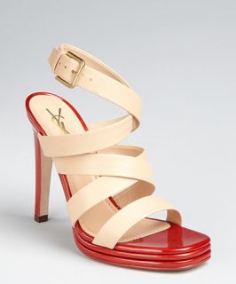 Yves Saint Laurent beige and red leather Montaig 105 strappy sandals