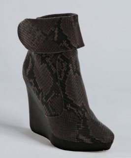 Jimmy Choo grey snake embossed leather Briant wedge booties