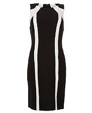 Black Pattern (Black) Monochrome Block Line Bodycon Sleeveless Dress 